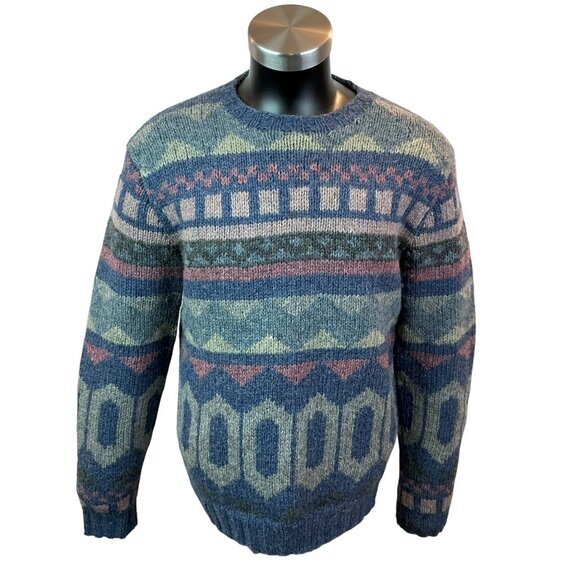 Vintage B.Altman & Co. 100% Shetland Hand Knit Wool Sweater Mens Large Geometric - Picture 7 of 13